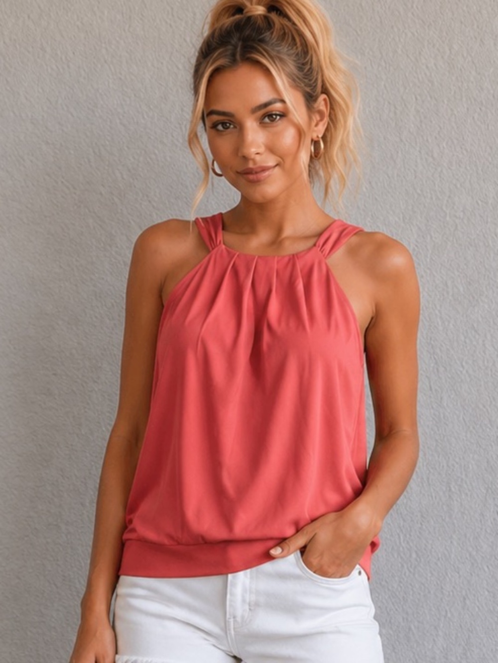 New w/tags INC International Concepts Peach Sleeveless Pleated Blouse